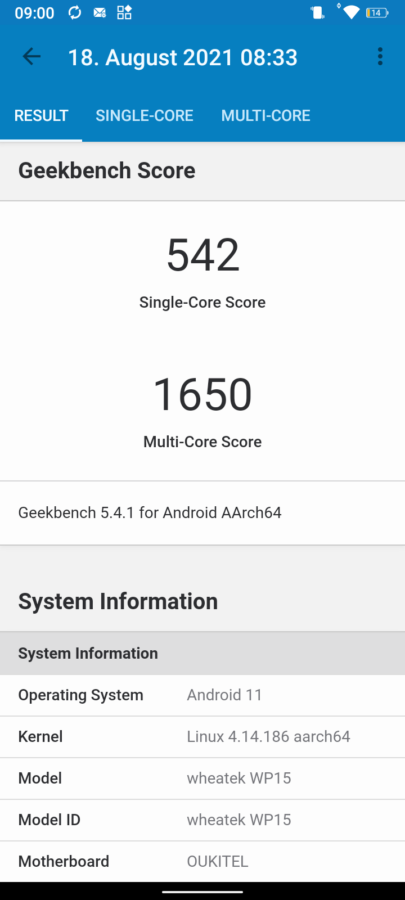 oukitel wp15 geekbench