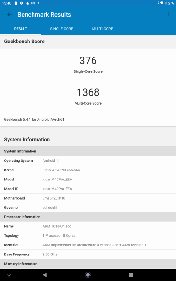 Teclast m40 pro geekbench