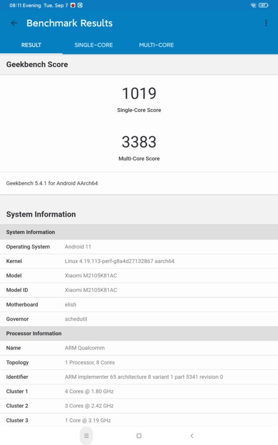 Xiaomi mi pad 5 pro geekbench