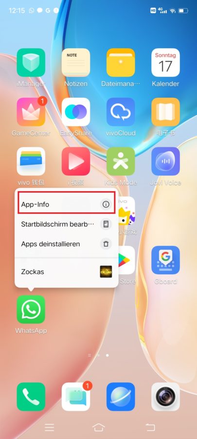 App Info Benachrichtigungen X70 Pro