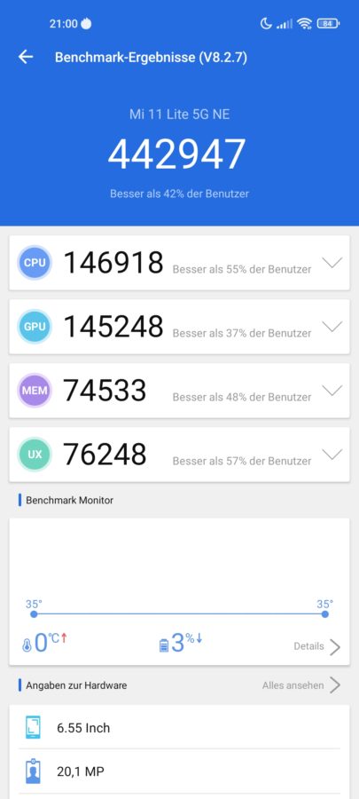 Xiaomi 11 Lite 5G NE Screenshot Antutu