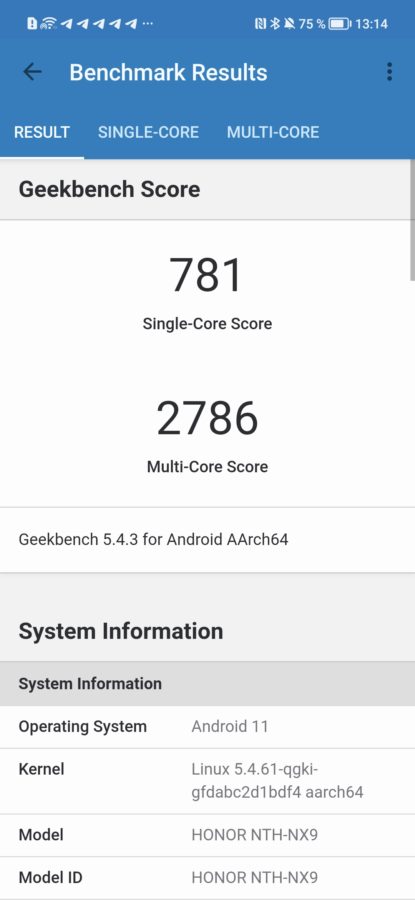 Honor 50 Geekbench