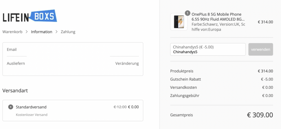 Chinahandys Lifeinboxs OnePlus 8T Voucher