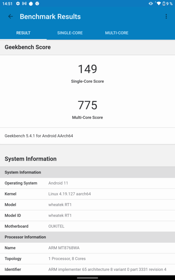 oukitel rt1 geekbench