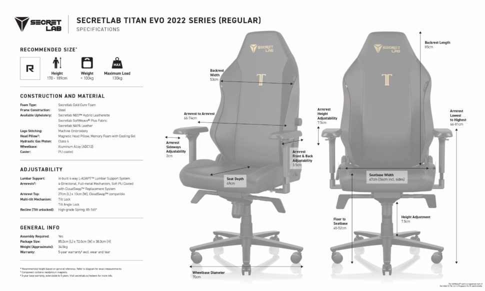 gamingstuhl titan evo 2022 Datenblatt Regular