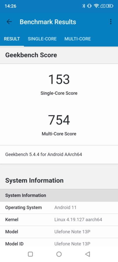 ulefone note 13p geekbench