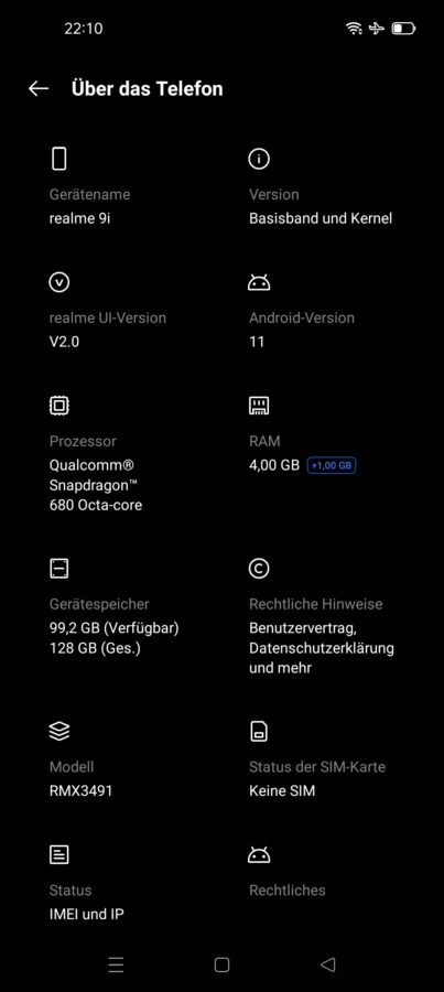 Realme 9i Test Screenshot Telefon Info