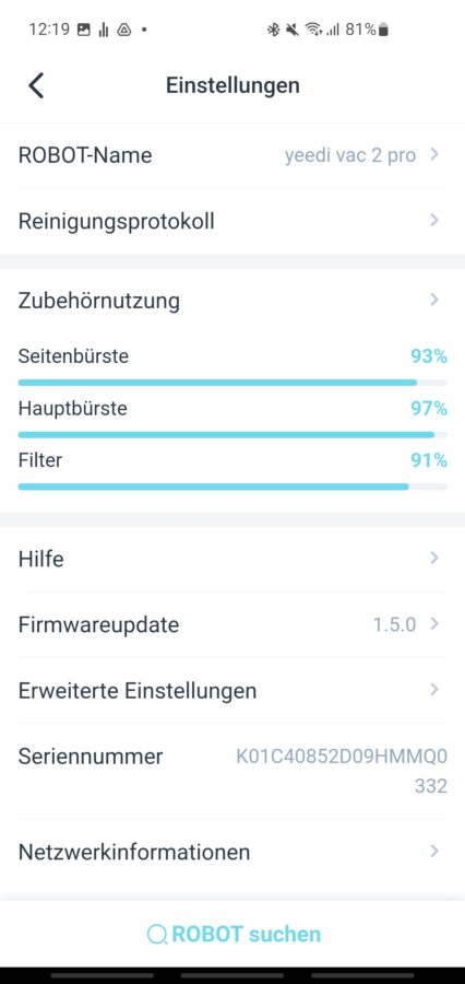 Yeedi Vac 2 Pro einstellen 2