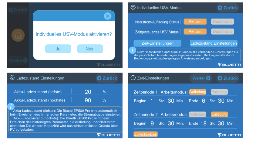 Bluetti EB500 Pro USV Einstellungen