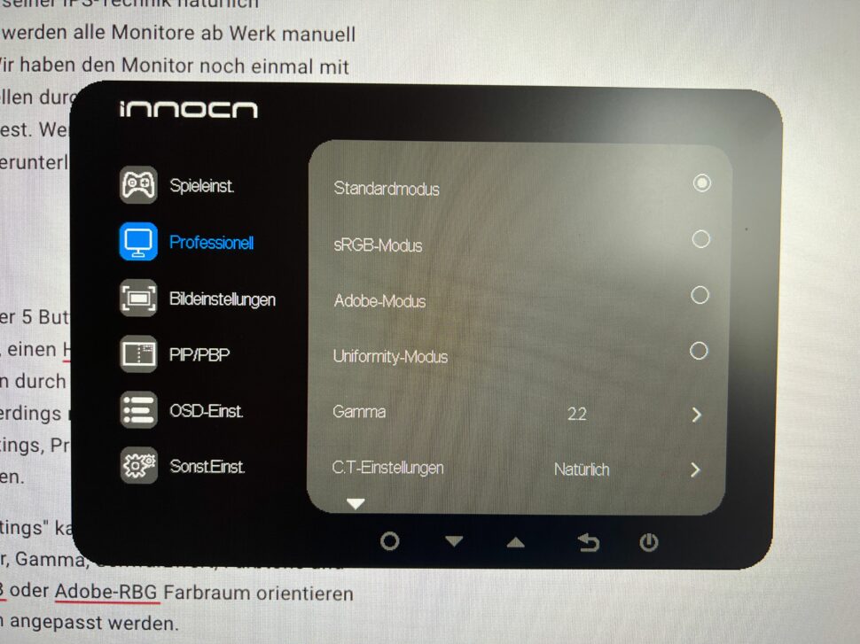 Innocn 40C1R OSD Menu 2