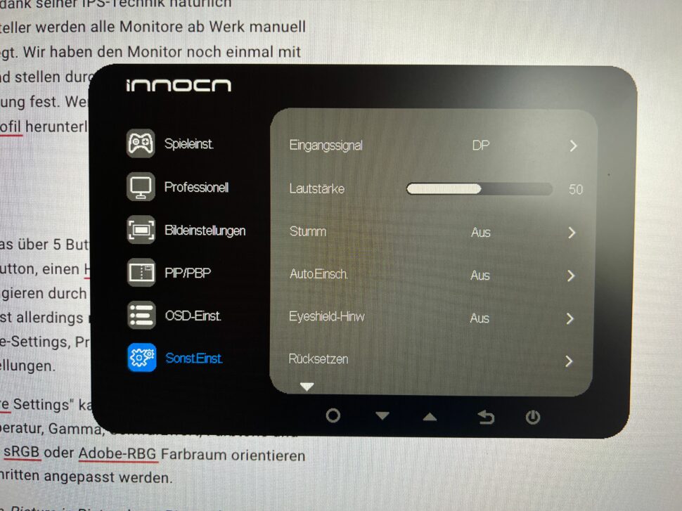 Innocn 40C1R OSD Menu 6