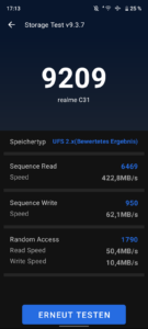 Realme C31 Test Screenshot Speicher Bench