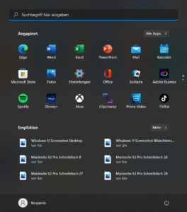 Windows 11 Screenshot Startmenue