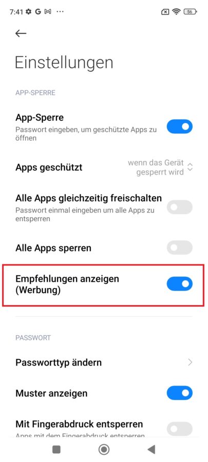 App Sperre MIUI Werbung aus 5