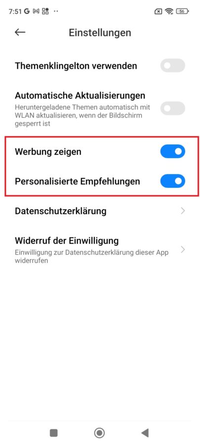 Werbung Theme App Xiaomi aus 4