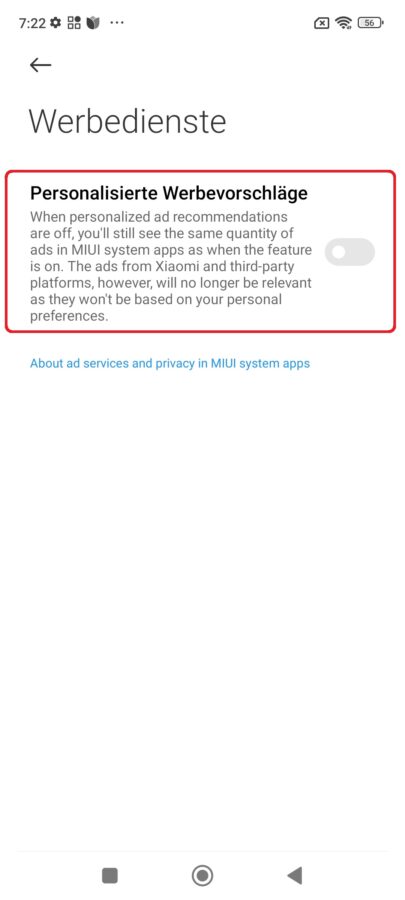 personalisierte Werbung deaktivieren Xiaomi Poco Redmi 3
