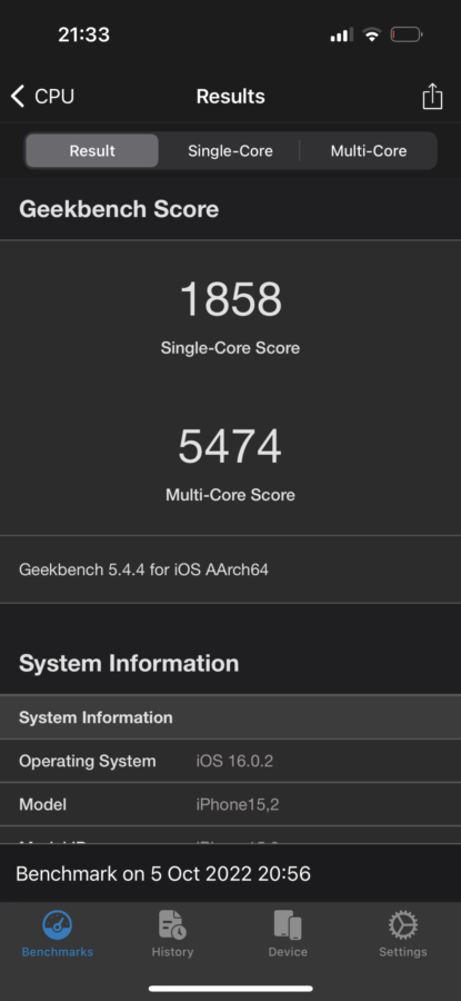 iPhone 14 Pro Benchmark geekbench