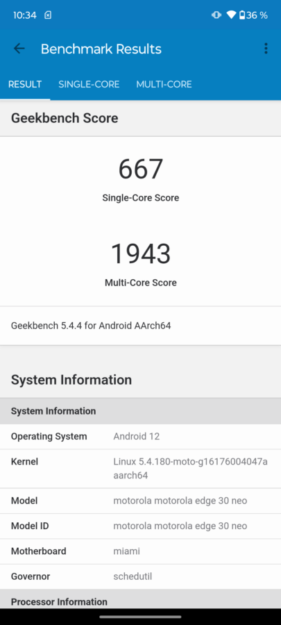 Leistung Benchmarks Motorola Edge 30 neo 2