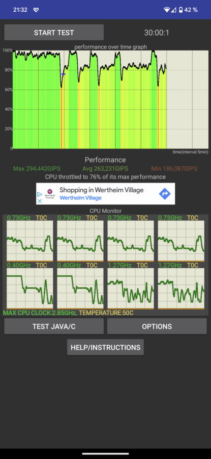 Google Pixel 7 Pro Test Screenshot Throtteling