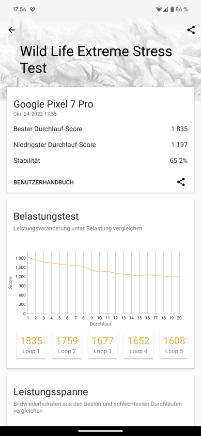 Google Pixel 7 Pro Test Screenshot Throtteling GPU Wildlife Extreme 2