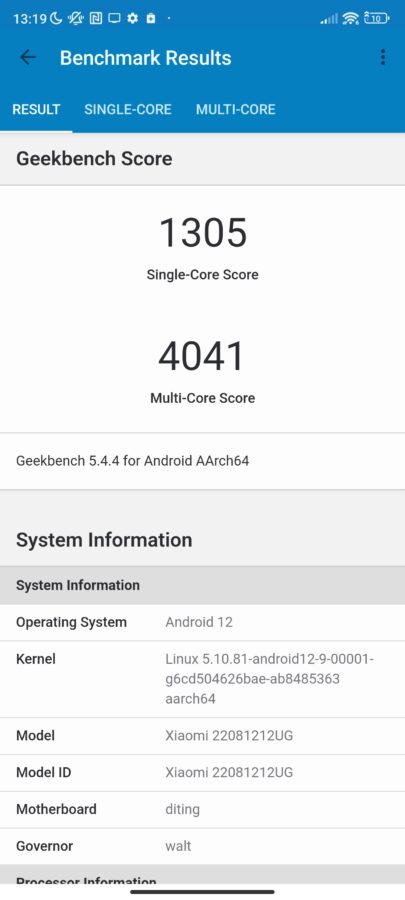 Benchmarks Xiaomi 12T Pro Test 3