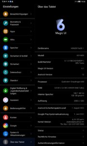 Honor Pad 8 Test Einstellungen System