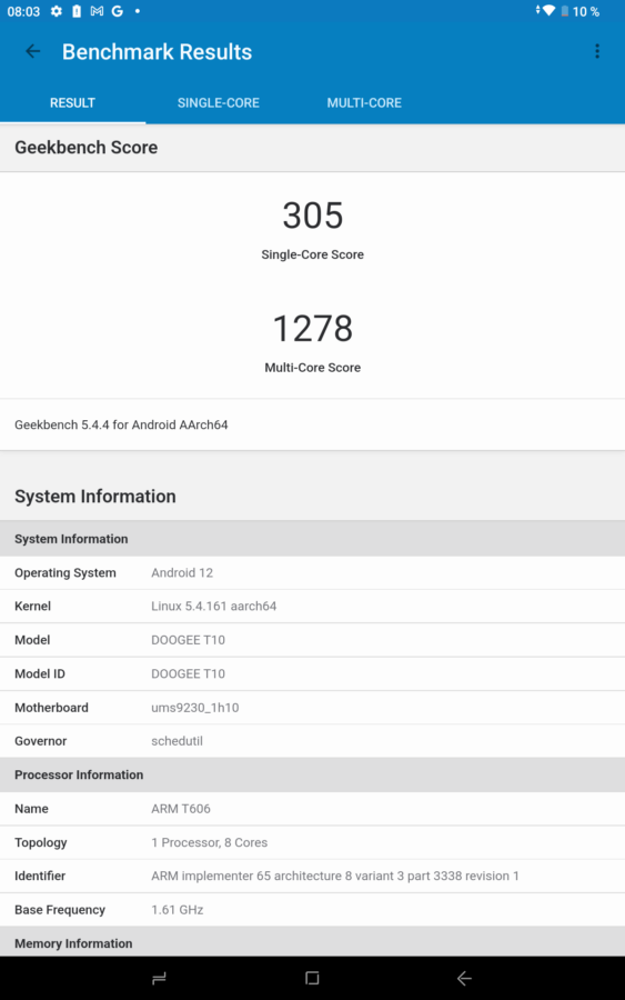 Doogee T10 geekbench