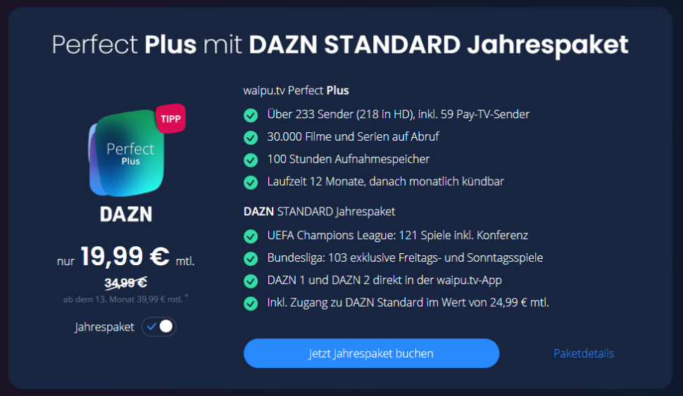 DAZN Waipu Jahrespaket