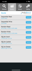Screenshots Moto G23 Speicherbenchmark