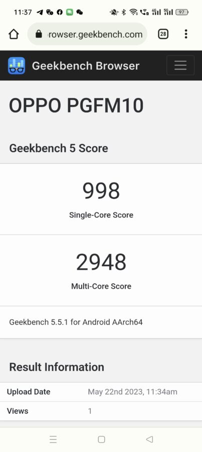 Oppo find x6 test geekbench 5