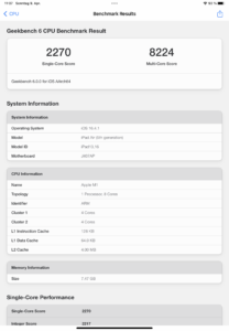 iPad Air 5 Test Screenshot Geekbench CPU