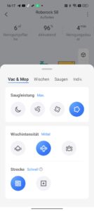 Roorock S8 Einstellungen Wisch Sugleistung 1