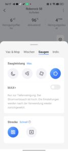 Roorock S8 Einstellungen Wisch Sugleistung 3