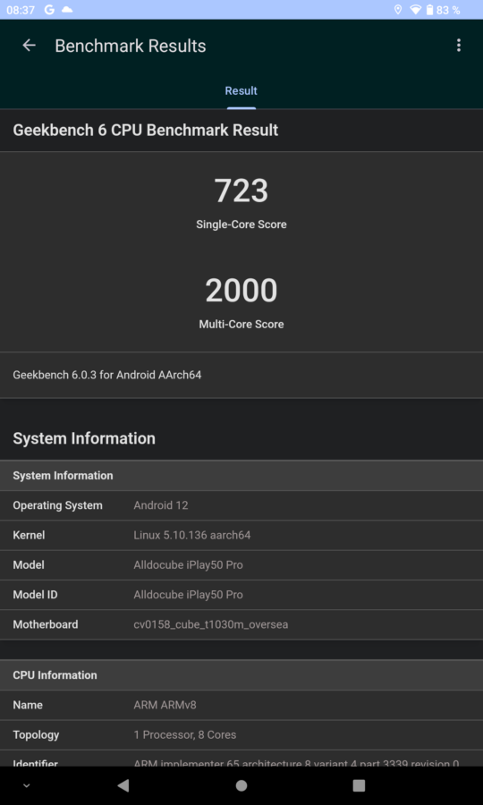 iPlay 50 Pro Geekbench 6 3