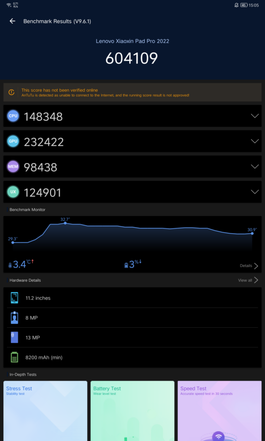 lenovo xiaoxin 2022 P11 Pro G2 antutu benchmark 1