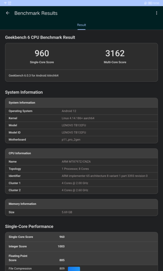 lenovo xiaoxin 2022 P11 Pro G2 benchmark geekbench3