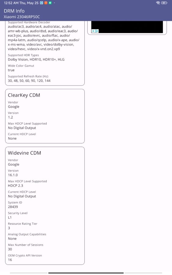 Xiaomi Pad 6 Pro Display drminfo widevine l1