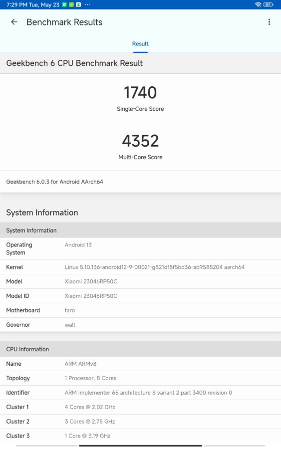 Xiaomi Pad 6 Pro geekbench 5