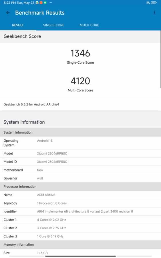 Xiaomi Pad 6 Pro geekbench 6