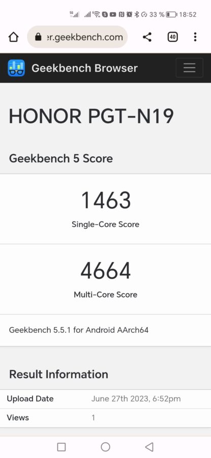 Honor Magic 5 Pro Geekbench 5