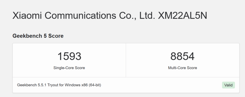 Geekbench 5 Xiaomi Mini PC