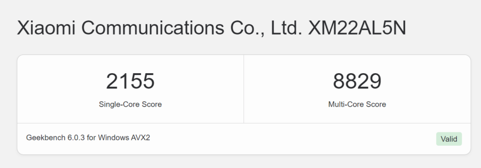 Geekbench 6 Xiaomi Mini PC