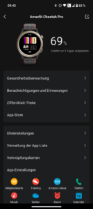 Amazfit Cheetah Pro Test Screenshot Uhr Optionen