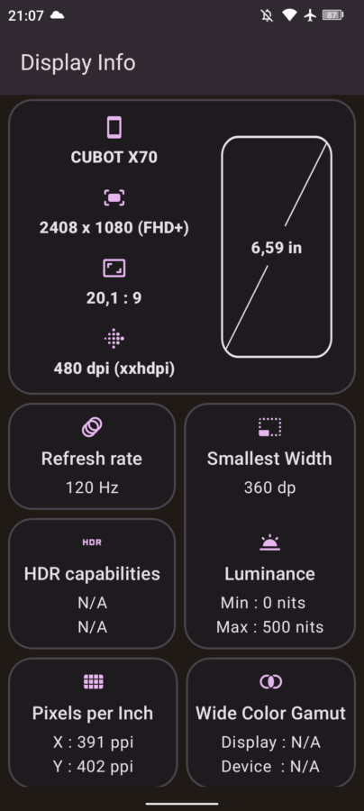 Cubot X70 Display Specs