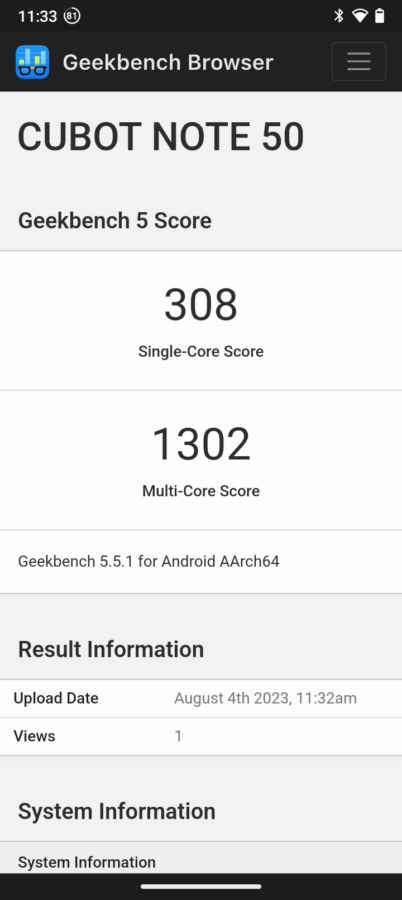 Cubot Note 50 Test 24 Geekbench 5