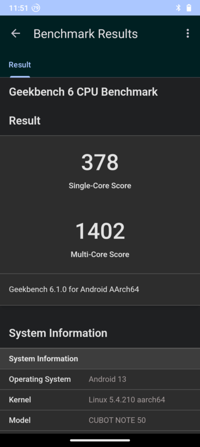 Cubot Note 50 Test 25 Geekbench 6