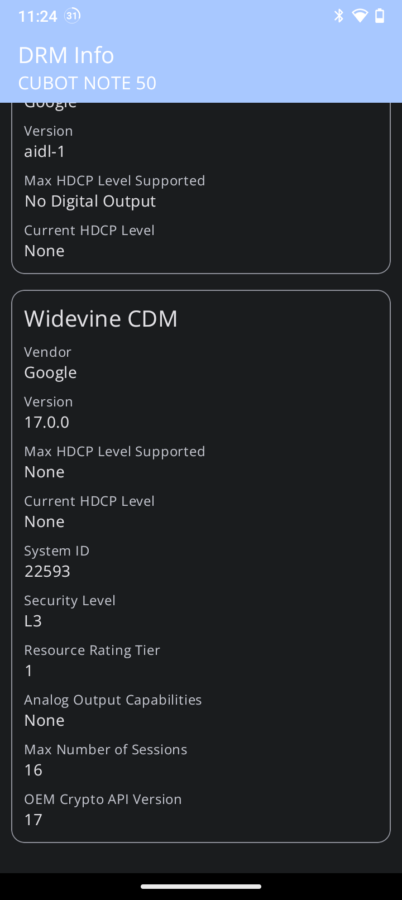 Cubot Note 50 Test 48 Widevine L1