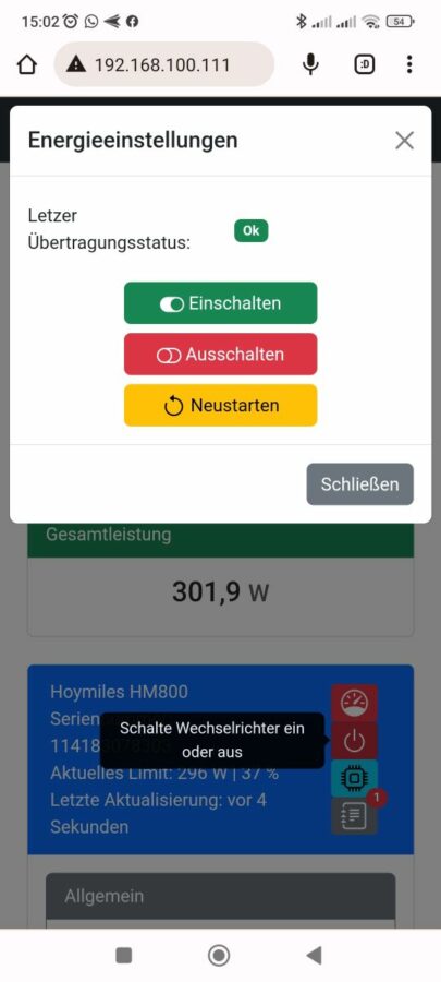 Hoymiles HM800 Steuerung1