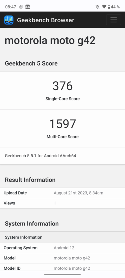 Motorola G42 Geekbench 5 2