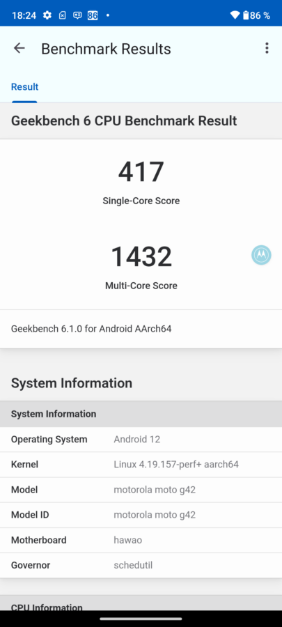 Motorola G42 Geekbench 6